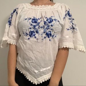 Embroidered Grecian White Peasant Top